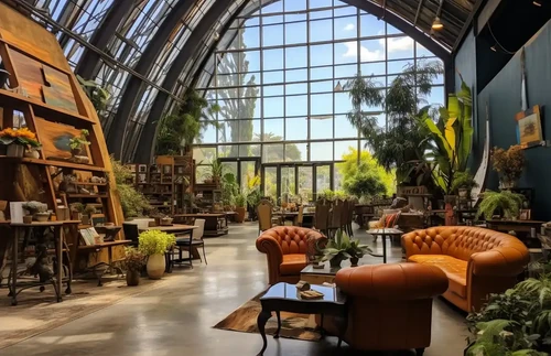 Furniture and home store with plants and large window