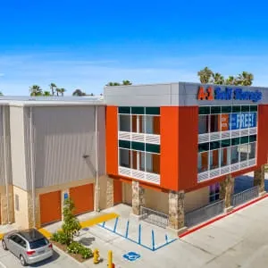 High angle shot of a large A-1 Self Storage facility with many individual storage units and access roads.