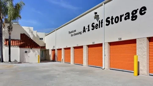 Roll-up storage units with orange doors
