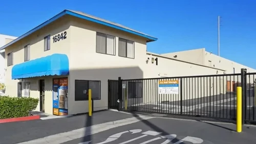 Gated entrance to storage facility in Fountain Valley